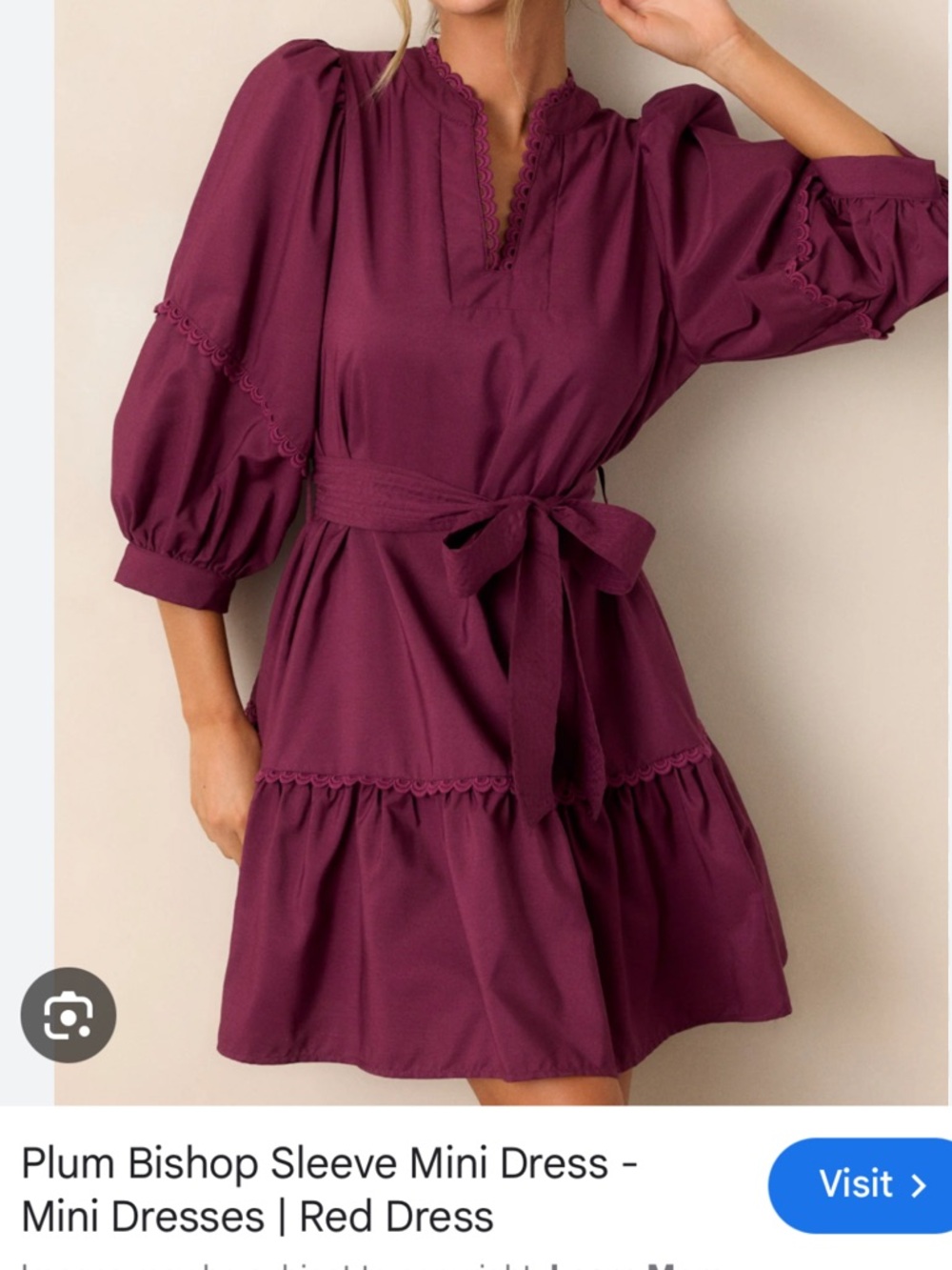 NWT Red Dress Boutique - Entro Plum V-Neck Puff-Sleeve Tie-Waist Midi Dress